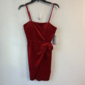 Violet weekendRed Glitter Spaghetti Strap Mini Dress Side Bow  Womens Size 3/4